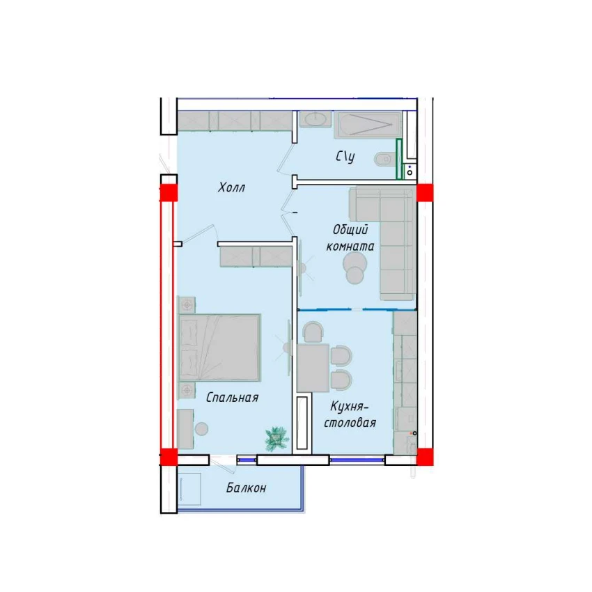 2-xonali xonadon 52.82 m²  11/12 qavat | SERGELI CITY Turar-joy majmuasi