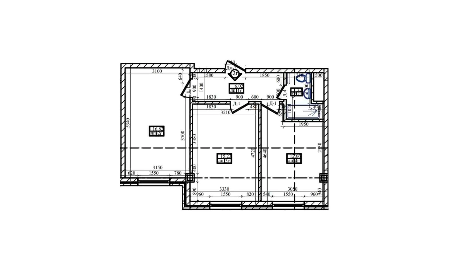 2-комнатная квартира 54.9 м²  1/1 этаж