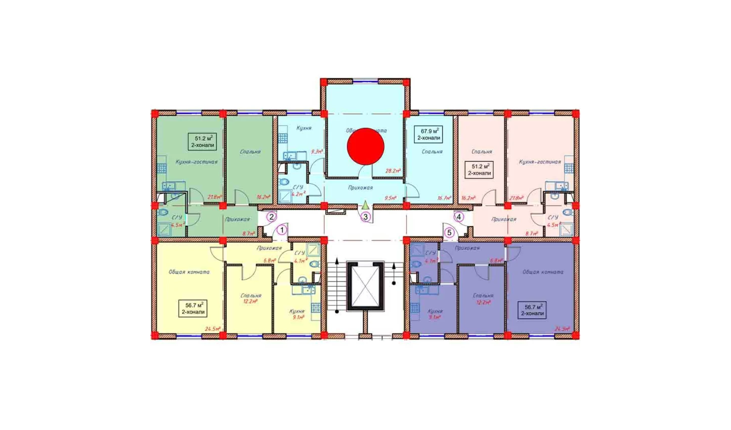 2-комнатная квартира 67.9 м²  1/1 этаж