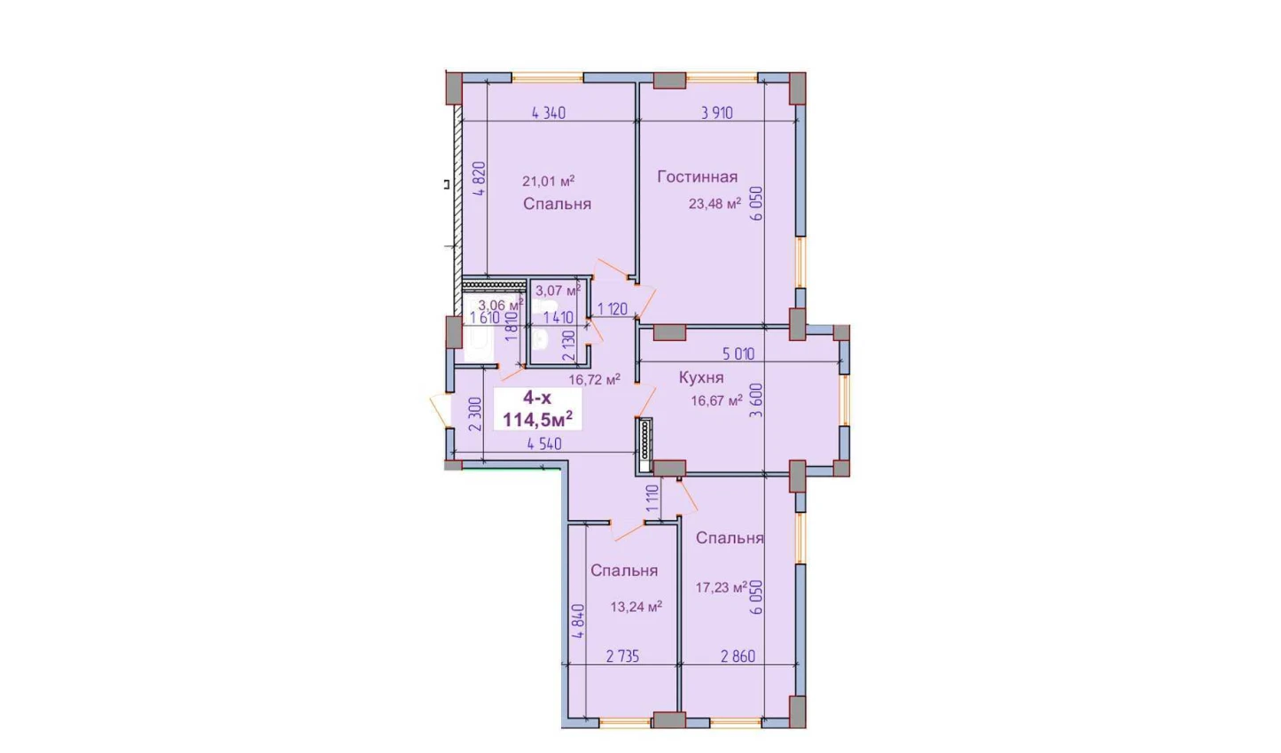 4-комнатная квартира 114.5 м²  1/1 этаж