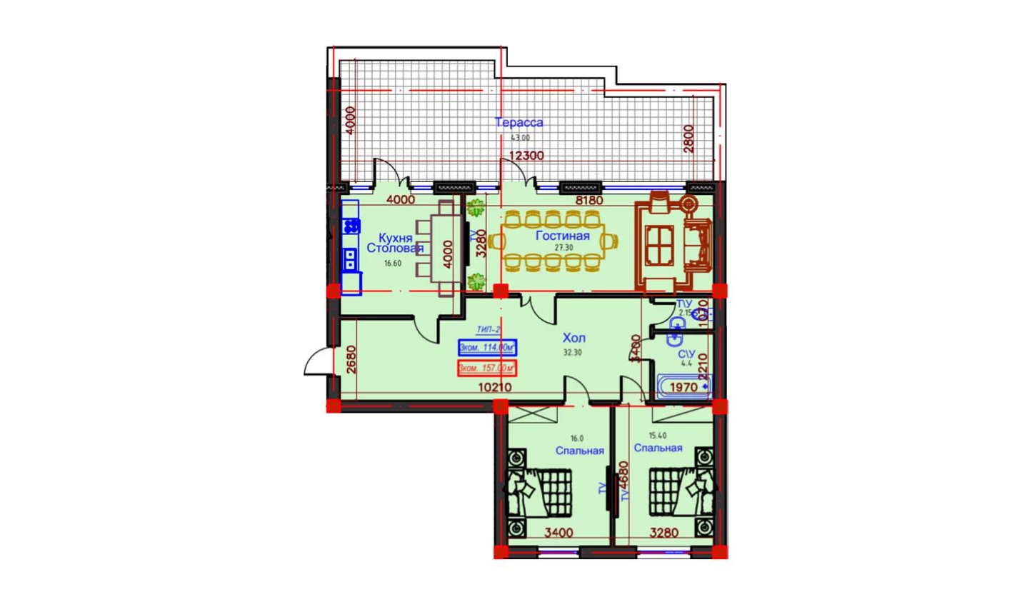 6-комнатная квартира 124 м²  9/9 этаж