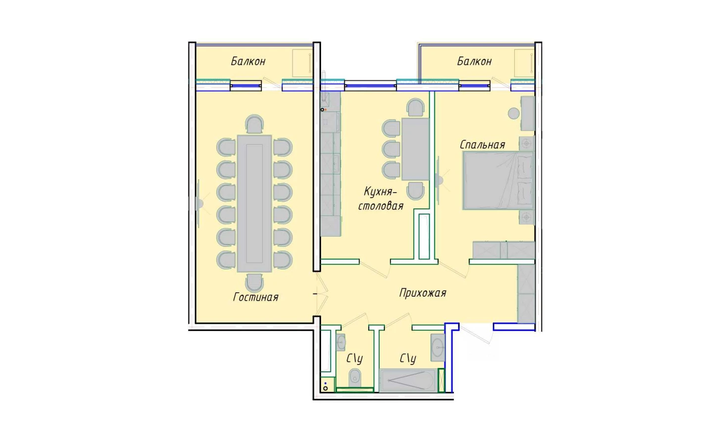 2-комнатная квартира 76.72 м²  12/12 этаж