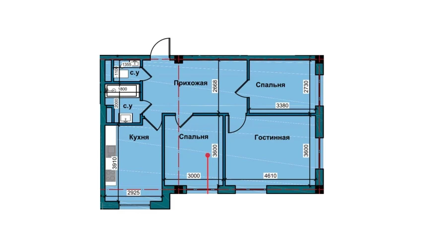 3-xonali xonadon 71.7 m²  2/10 qavat | NUR BARAKA Turar-joy majmuasi