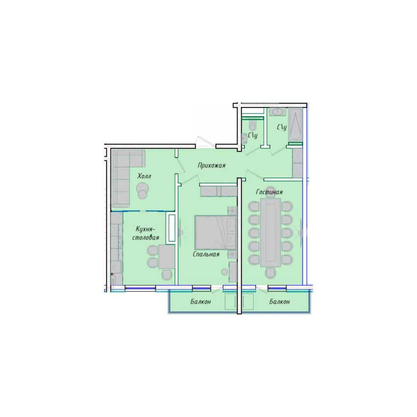 3-xonali xonadon 72.85 m²  8/12 qavat | SERGELI CITY Turar-joy majmuasi