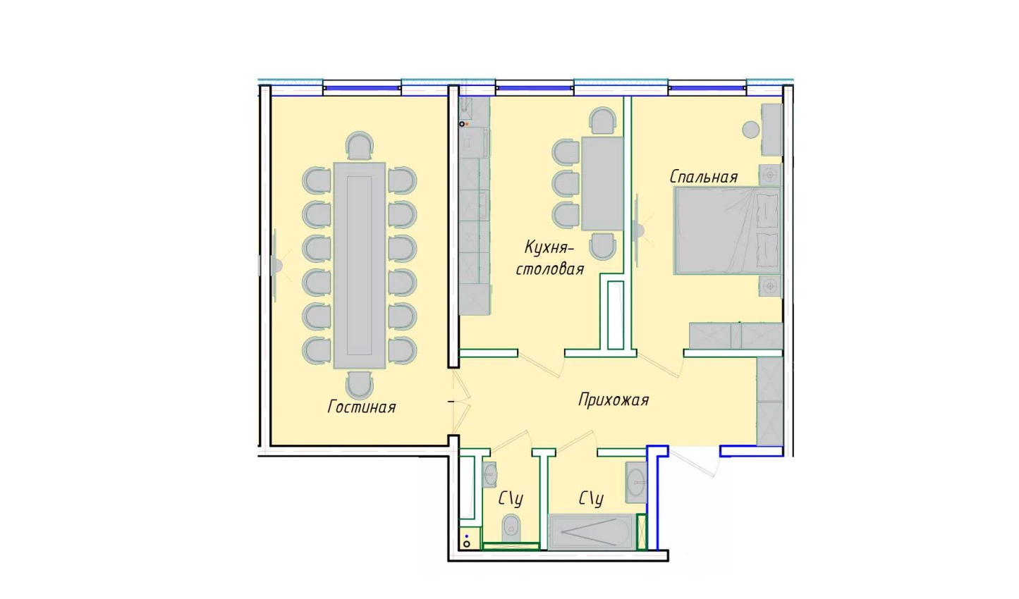 2-комнатная квартира 68.56 м²  1/1 этаж