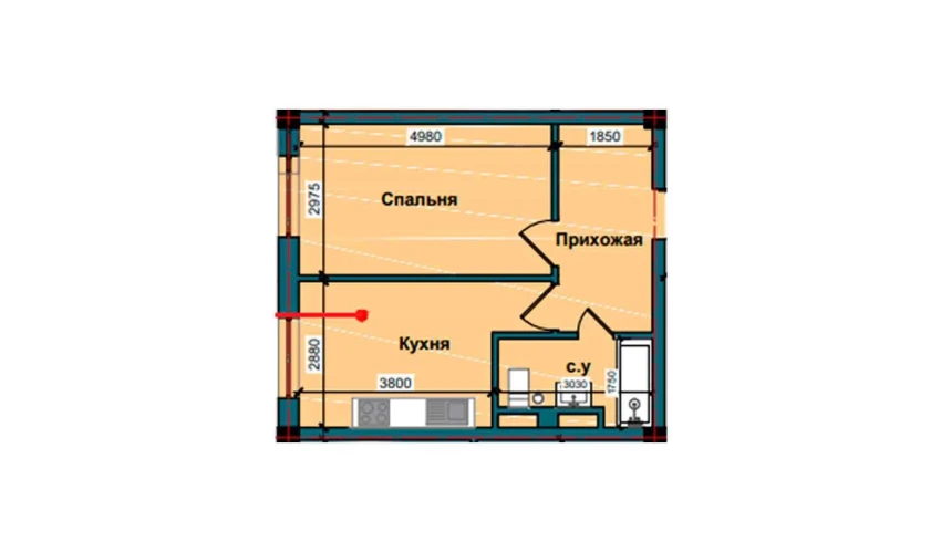 1-xonali xonadon 41.5 m²  2/10 qavat | NUR BARAKA Turar-joy majmuasi