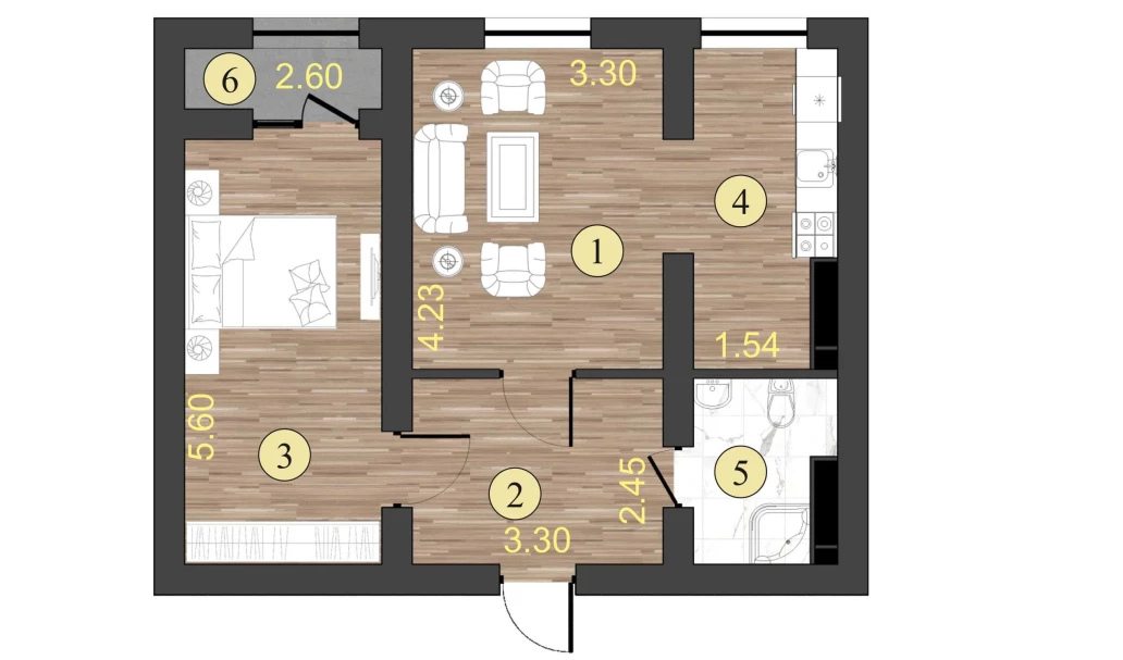 2-комнатная квартира 50.4 м²  1/1 этаж