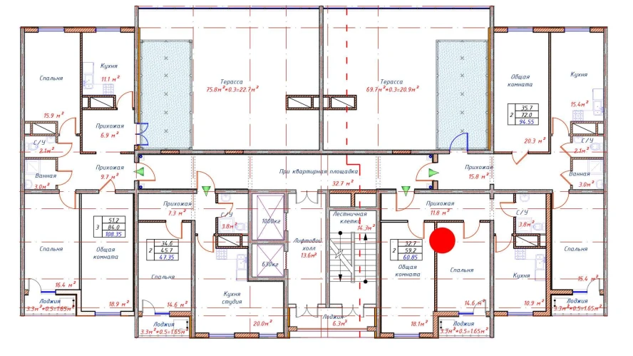 2-xonali xonadon 59.2 m²  16/16 qavat