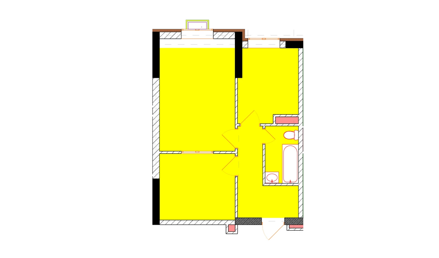 2-комнатная квартира 45.1 м²  1/1 этаж