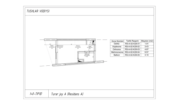 1-xonali xonadon 20.81 m²  4/7 qavat | TUSHLAR VODIYSI Turar-joy majmuasi