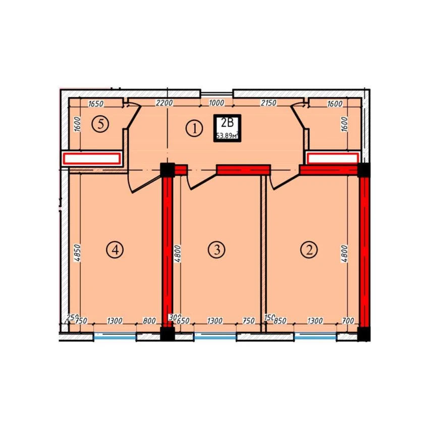 2-комнатная квартира 53.89 м²  1/1 этаж