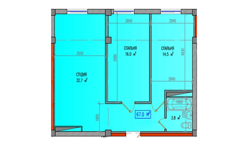 3-xonali xonadon 67 m²  8/8 qavat