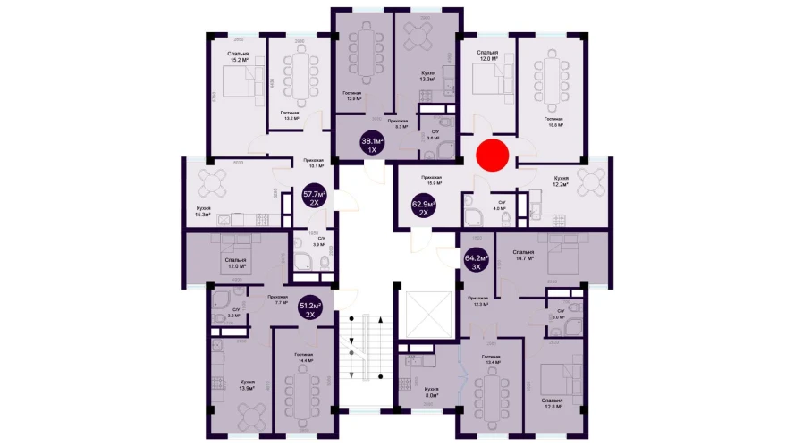 2-комнатная квартира 62.9 м²  7/7 этаж