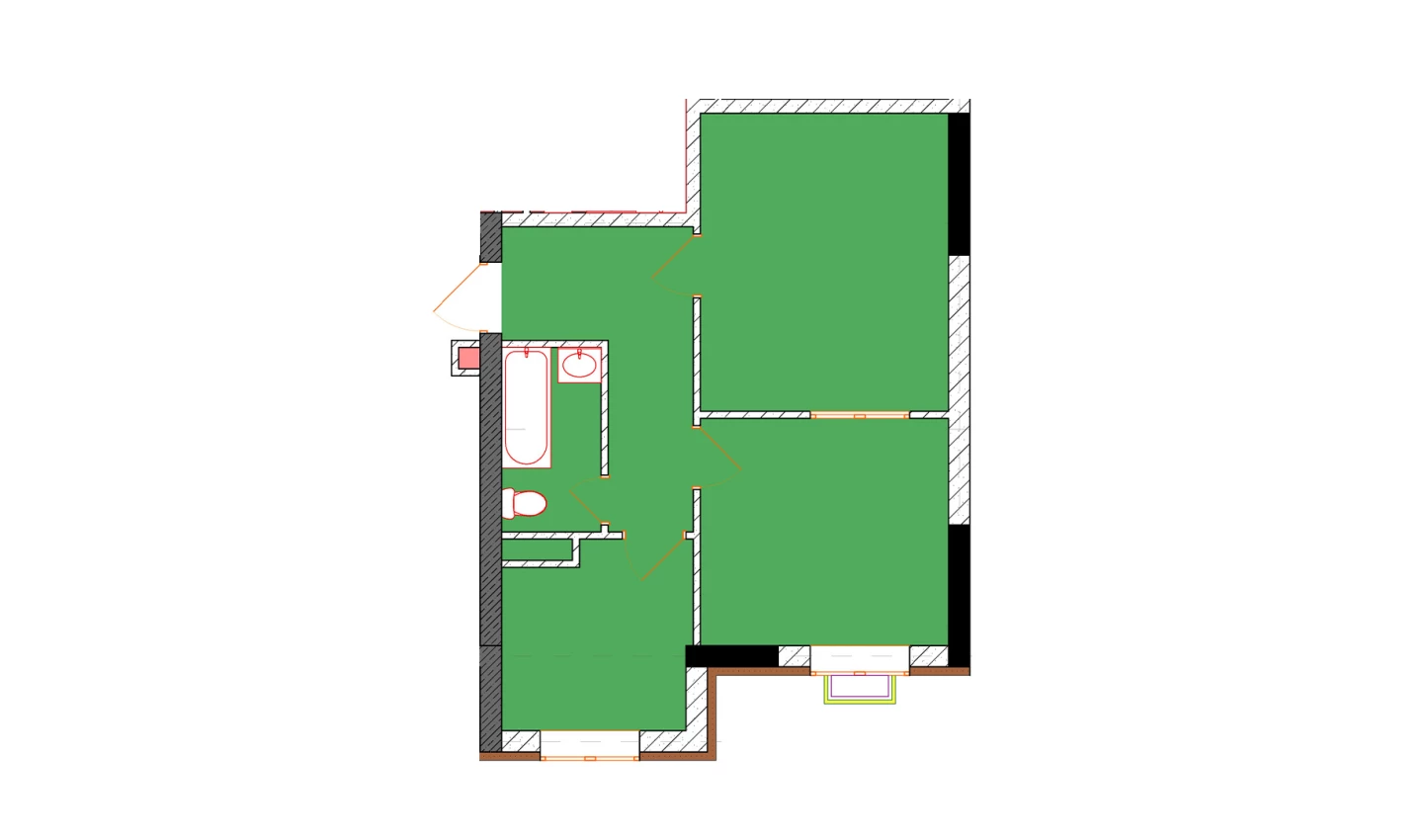 2-xonali xonadon 45.5 m²  1/1 qavat