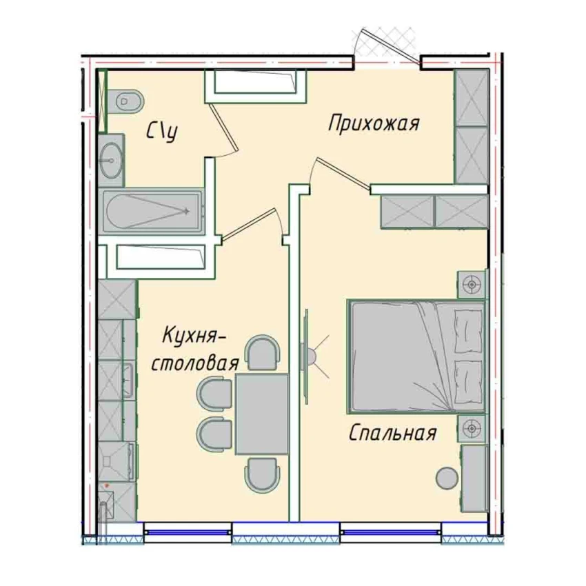 1-комнатная квартира 35.73 м²  1/1 этаж