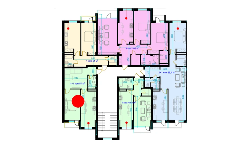 2-комнатная квартира 57 м²  6/6 этаж