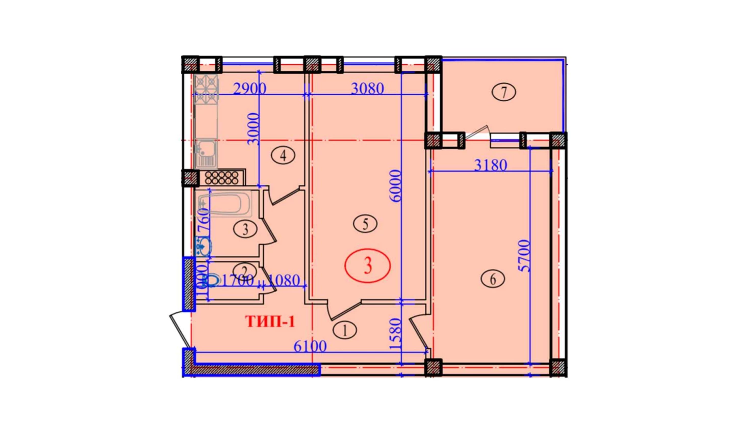 2-xonali xonadon 77.6 m²  2/2 qavat