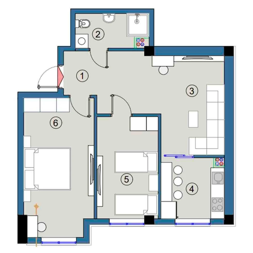 2-комн. квартира 63.5 м²  2/9 этаж | Жилой комплекс FLORYA RESIDENCE