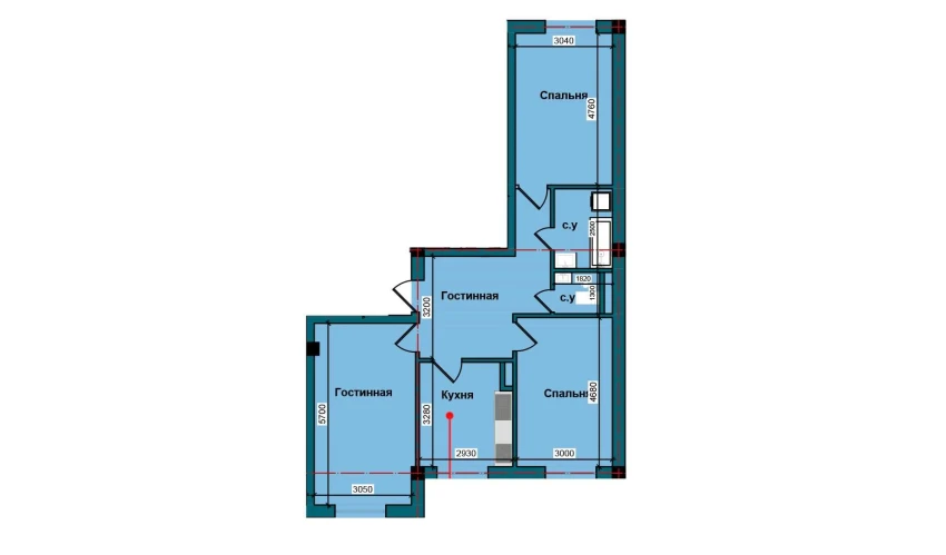 3-комнатная квартира 79.5 м²  1/9 этаж | Жилой комплекс NUR BARAKA