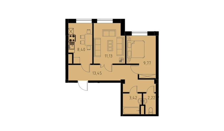 2-комнатная квартира 48.39 м²  4/4 этаж