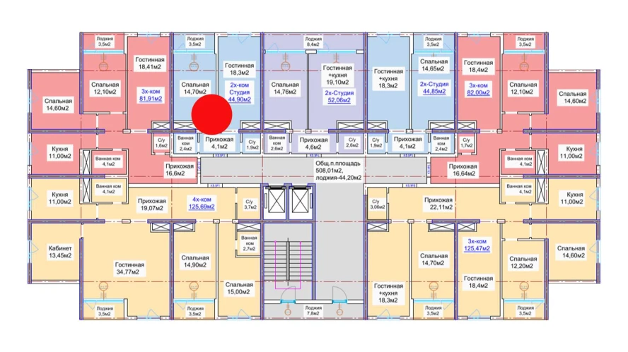 2-комнатная квартира 44.9 м²  4/4 этаж