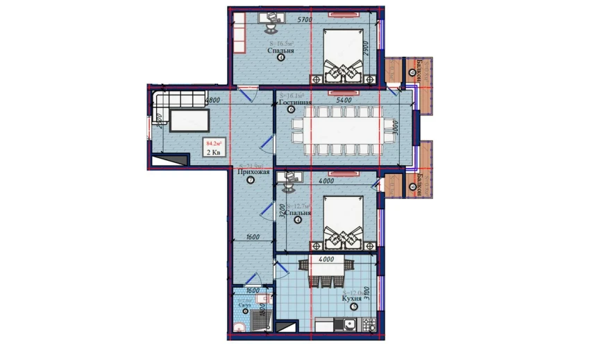 2-комнатная квартира 84.2 м²  1/10 этаж | Жилой комплекс NURAFSHON