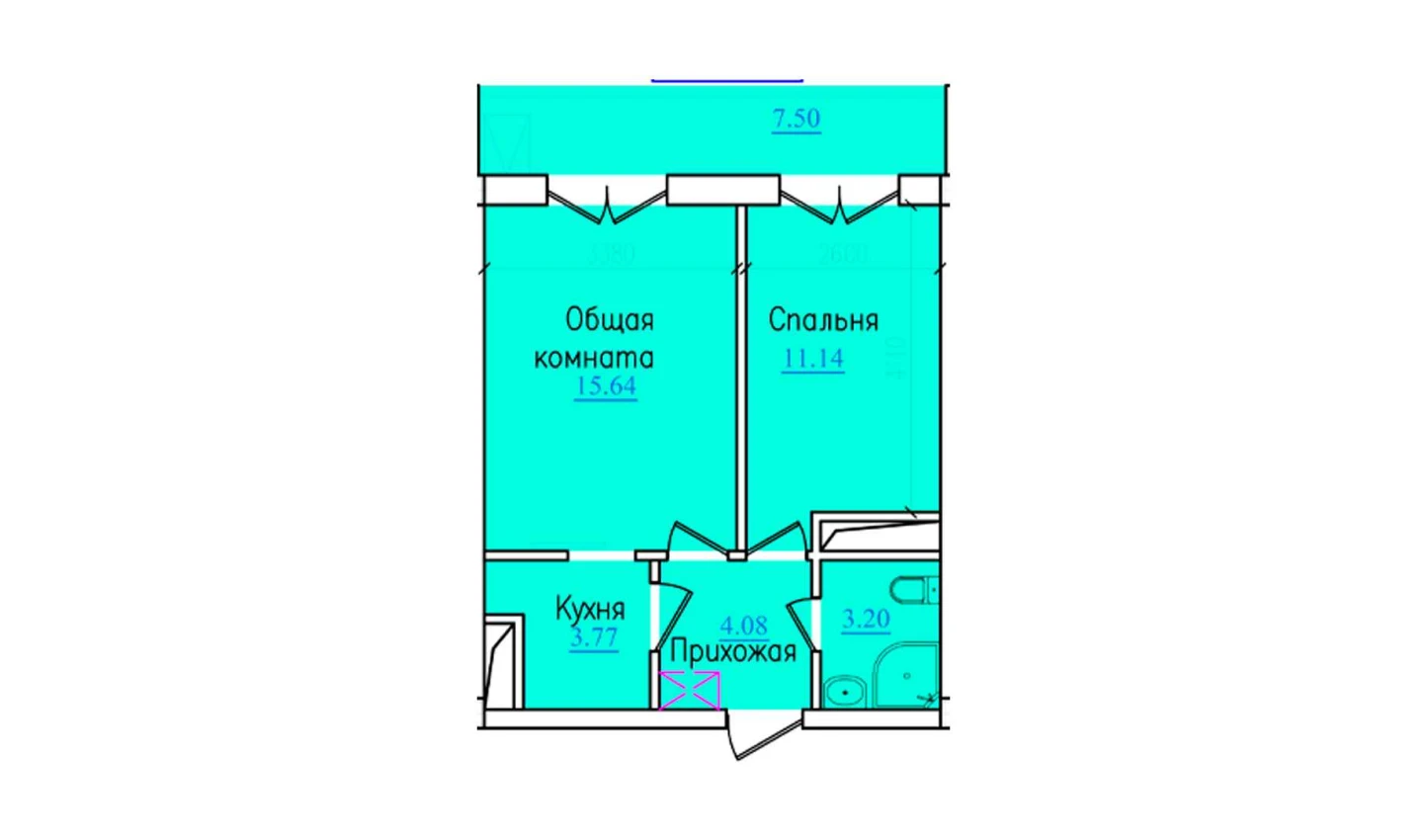 2-комн. квартира 45.33 м²  3/9 этаж | Жилой комплекс PROVANS