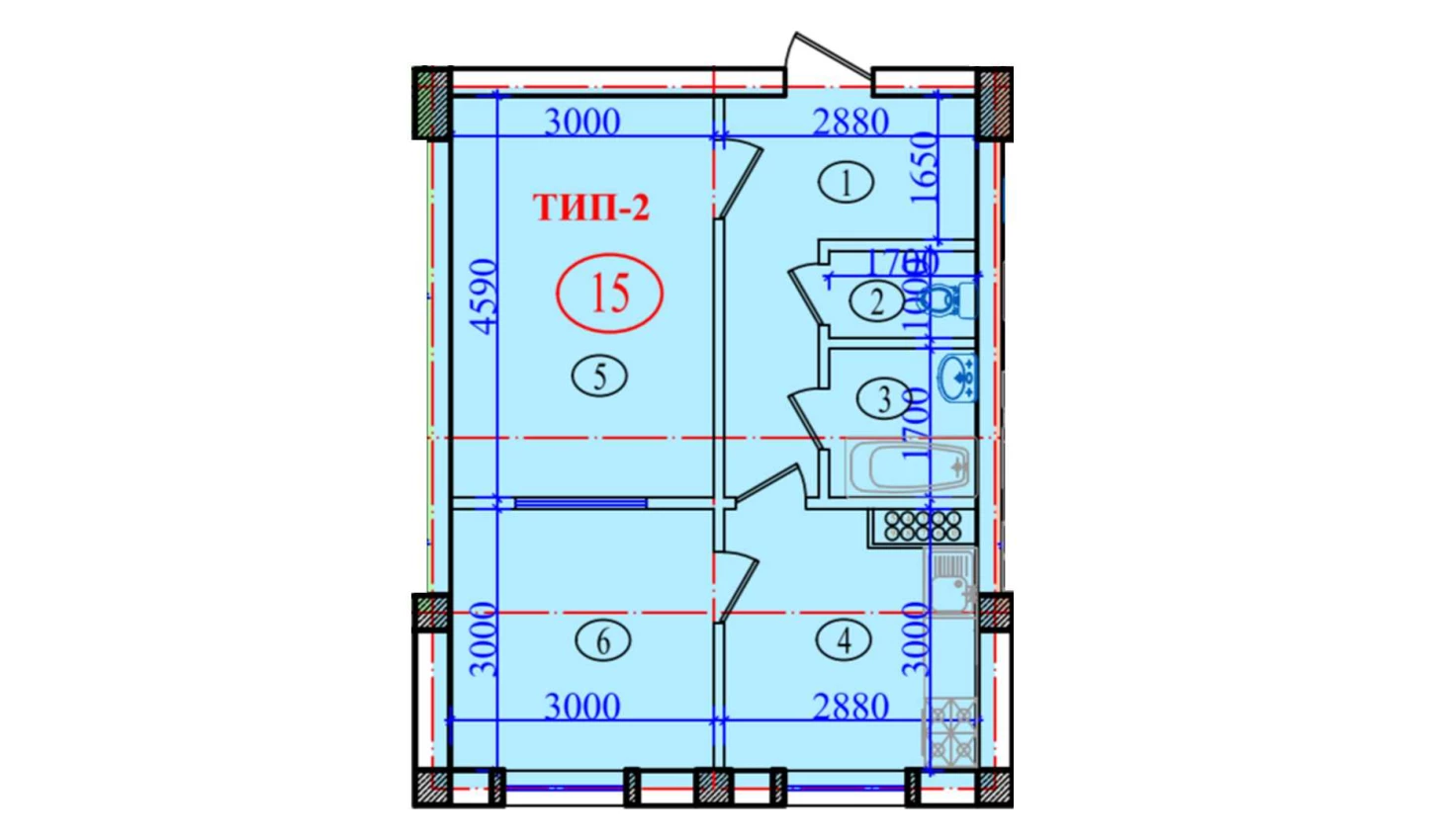 2-комнатная квартира 51.2 м²  4/4 этаж