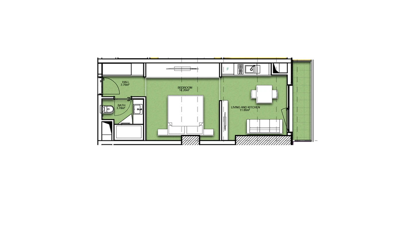 1-комнатная квартира 38.4 м²  7/7 этаж