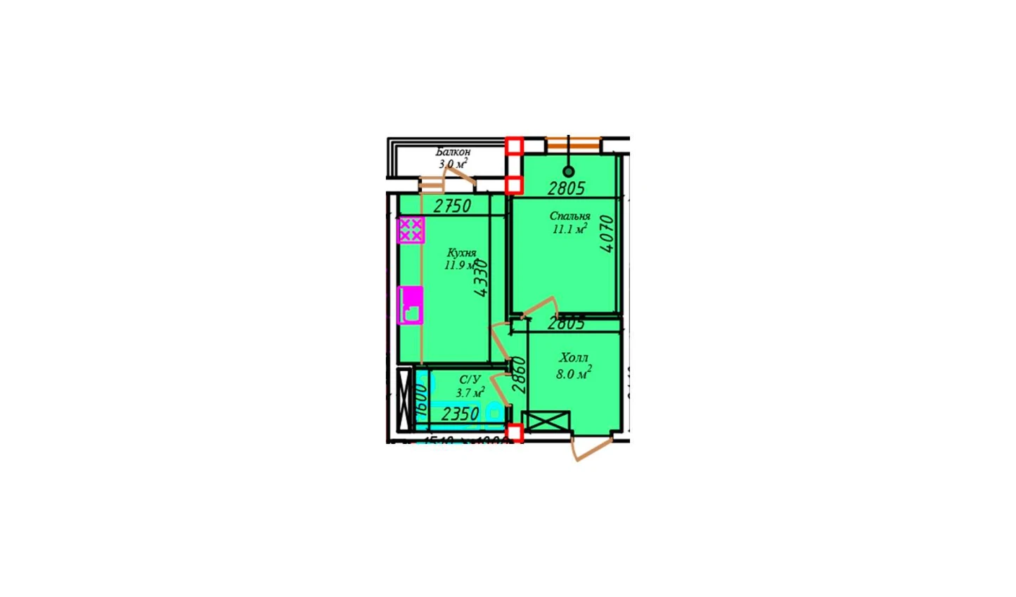 1-комнатная квартира 58 м²  4/4 этаж