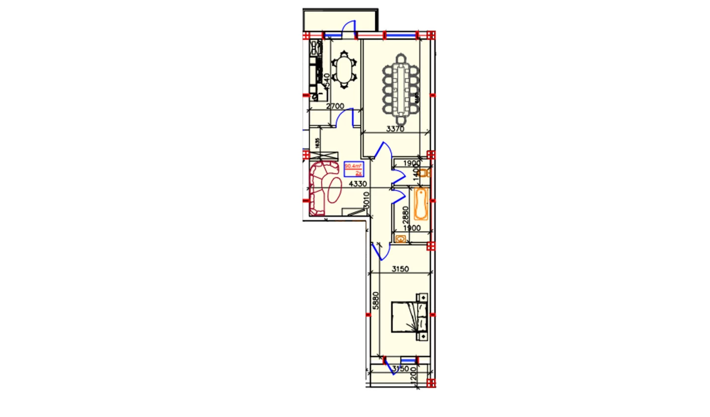 2-xonali xonadon 90.4 m²  3/3 qavat