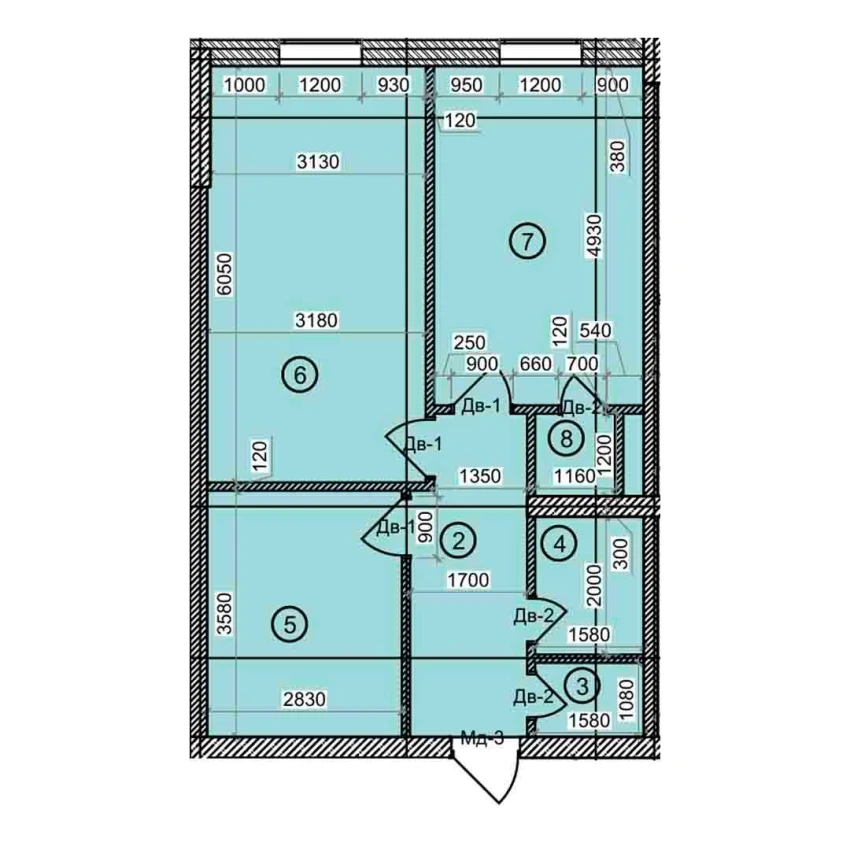 2-xonali xonadon 61.3 m²  4/9 qavat | Uchtepa Avenue Turar-joy majmuasi