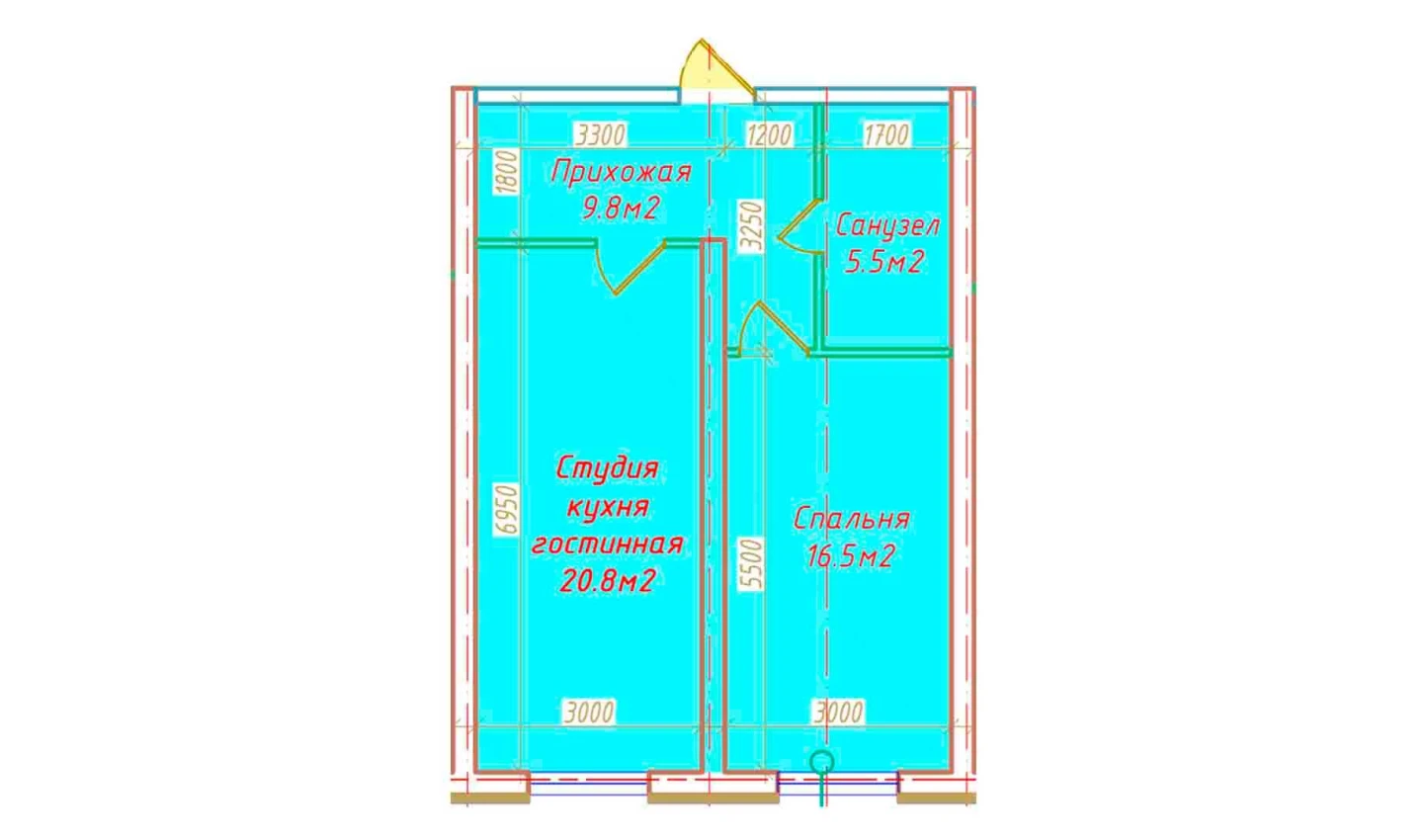 2-xonali xonadon 52.6 m²  1/16 qavat | DO'MBIROBOD RESIDENCE Turar-joy majmuasi