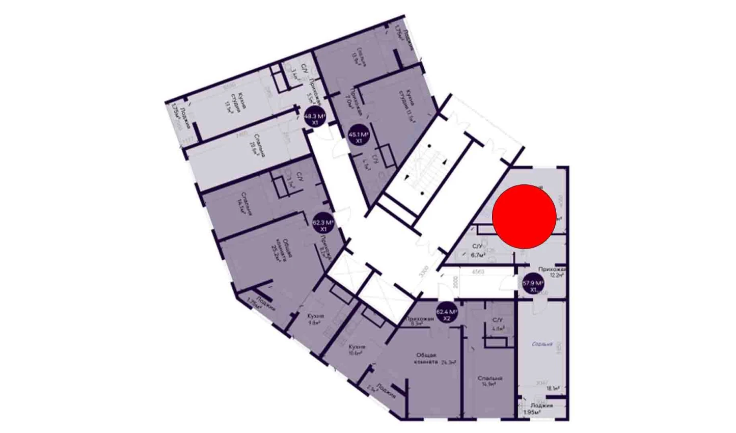 1-комнатная квартира 45.1 м²  3/3 этаж