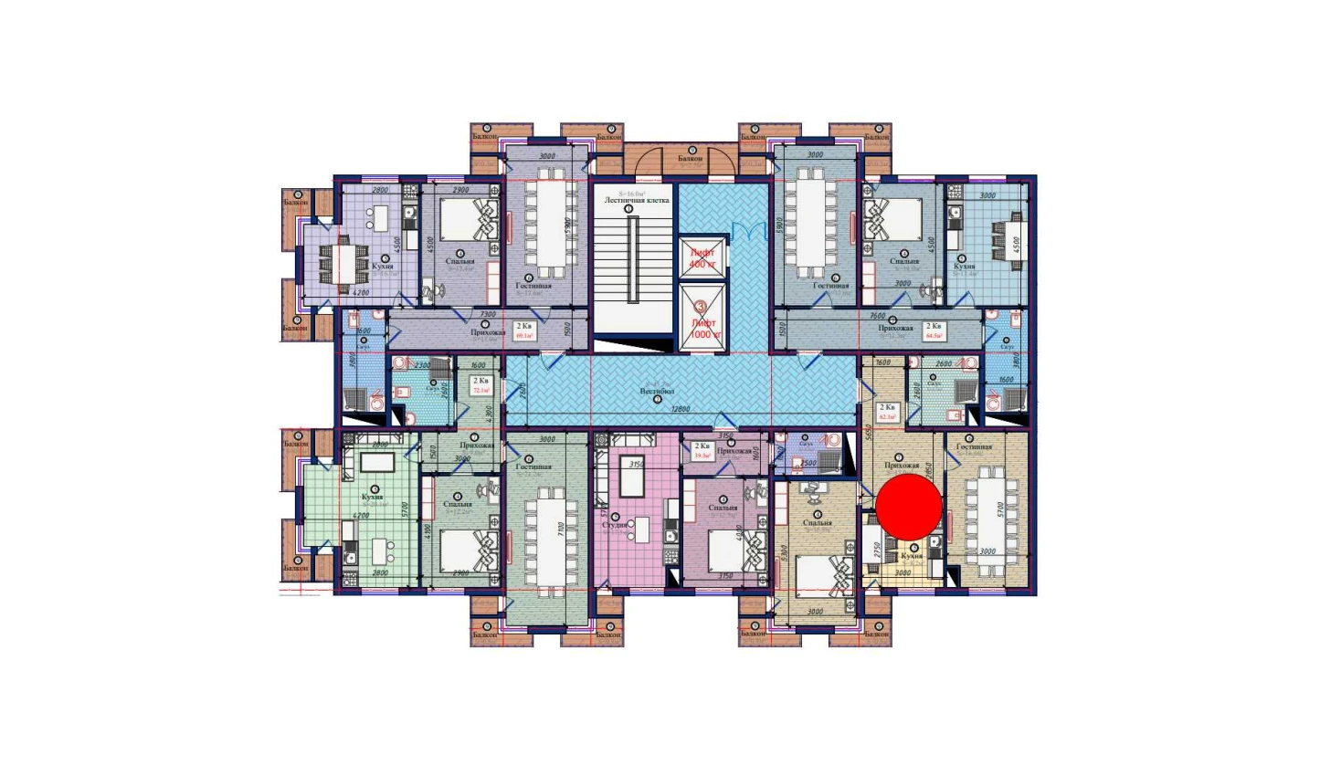 2-комнатная квартира 62.1 м²  3/3 этаж