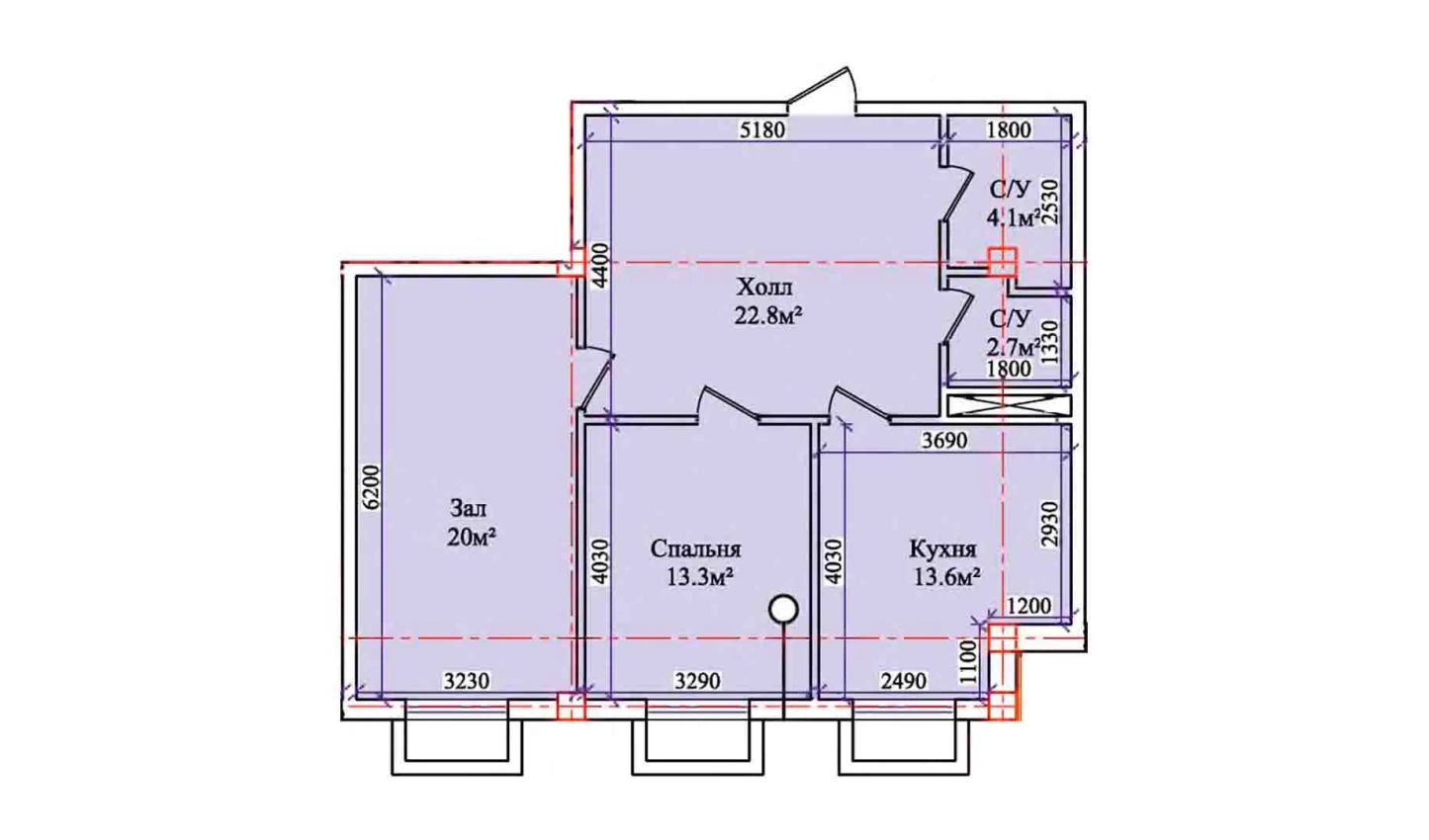 2-комнатная квартира 79.1 м²  1/1 этаж