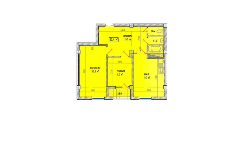 3-xonali xonadon 65.4 m²  5/5 qavat