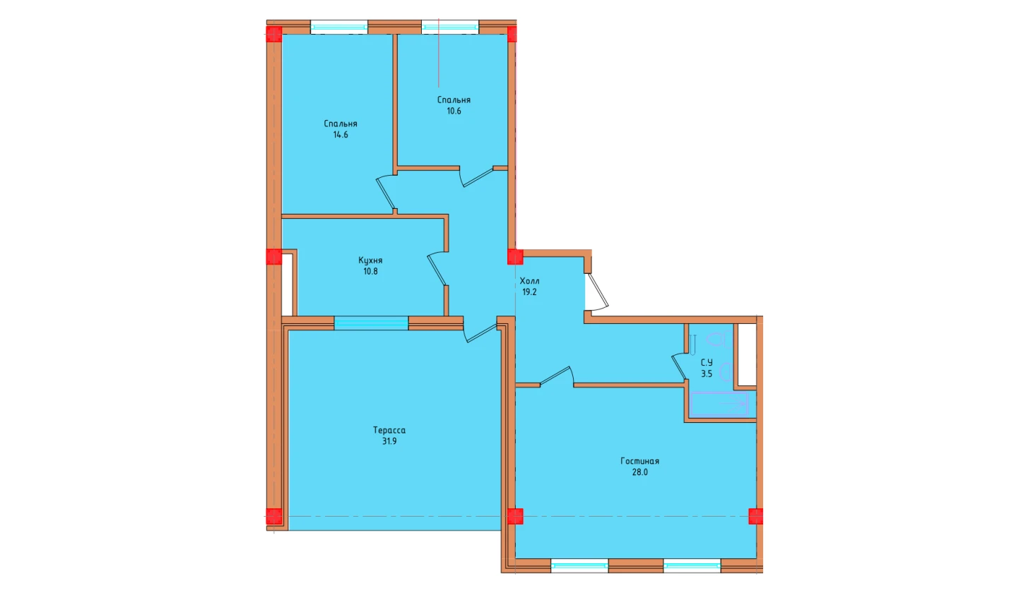 3-комнатная квартира 97.33 м²  8/8 этаж