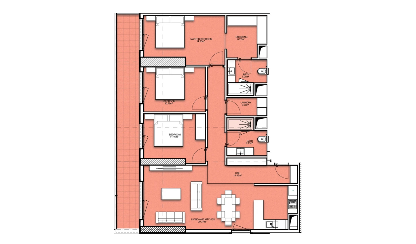 4-xonali xonadon 125.44 m²  20/20 qavat