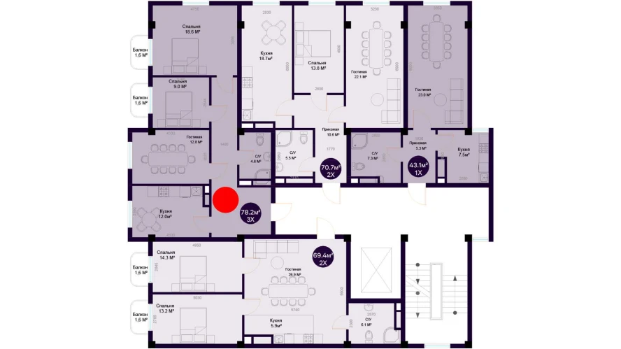 3-комнатная квартира 78.2 м²  3/3 этаж