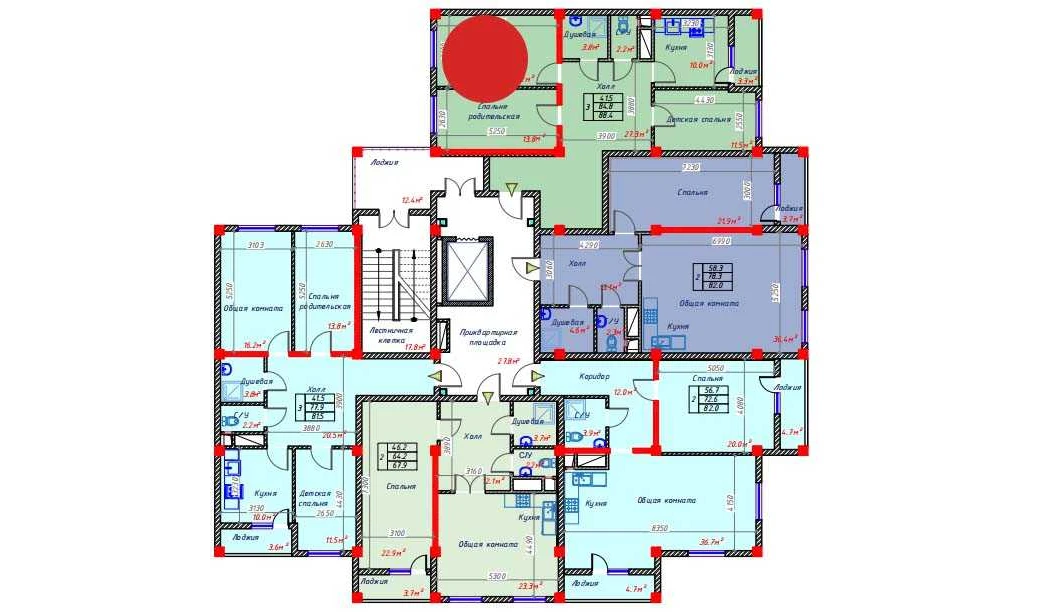 3-комнатная квартира 88.4 м²  5/5 этаж