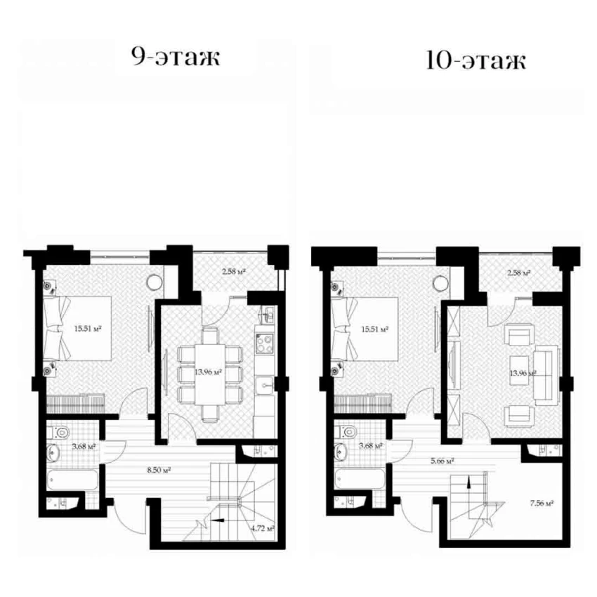 1-комнатная квартира 96.6 м²  9/9 этаж