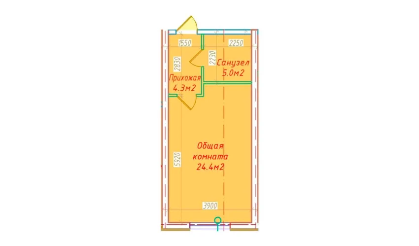 1-xonali xonadon 33.7 m²  1/16 qavat | DO'MBIROBOD RESIDENCE Turar-joy majmuasi