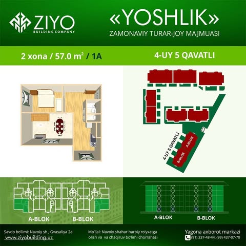 "Yoshlik" - 4-UY 5 Qavatli / 2 xona 57.00 m2
🏢 Ziyo Building - turar-joy majmualarini qurish.
📱 +998-91-337-48-44
📱 +998-99-437-07-70
🌐 www.ziyobuilding.uz
.
.
Administratorlar:
👩‍💻 @ezozbekgiyazov
👩‍💻 @ravshancha.uz
.
.
#подписка#репост#отзивы#комментарии#love#instagood#follow#like4like#instatag#instalike#amazing#repost#instafollow#instalove#likesforfollow#comment#commentback#commenting#building#buildings#tashkentcity#city#citylife#buildingahouse#navoiy#navoiycity#navai#navoiyliklar#zarafshon