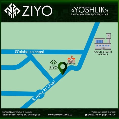 🏢 Ziyo Building — turar-joy majmualarini qurish.
📍 Navoiy shahri, Gvasaliya 2A (5-Maktab)
.
Yagona axborot markazi:
📱 (+998-91) 337-48-44
📱 (+998-99) 437-07-70
📧 info@ziyobuilding.uz 🌐 t.me/ziyobuilding
🌐 fb.com/ziyobuilding.uz
🌐 instagram.com/ziyobuilding.uz/
🌐 www.ziyobuilding.uz/
.
.
Menedjerlar:
👩‍💻 @ezozbekgiyazov
👩‍💻 @ravshancha.uz
.
.
#подписка#репост#отзивы#комментарии#love#instagood#follow#like4like#instatag#instalike#amazing#repost#instafollow#instalove#likesforfollow#comment#commentback#commenting#building#buildings#tashkentcity#city#citylife#buildingahouse#navoiy#navoiycity#navai#navoiyliklar#zarafshon