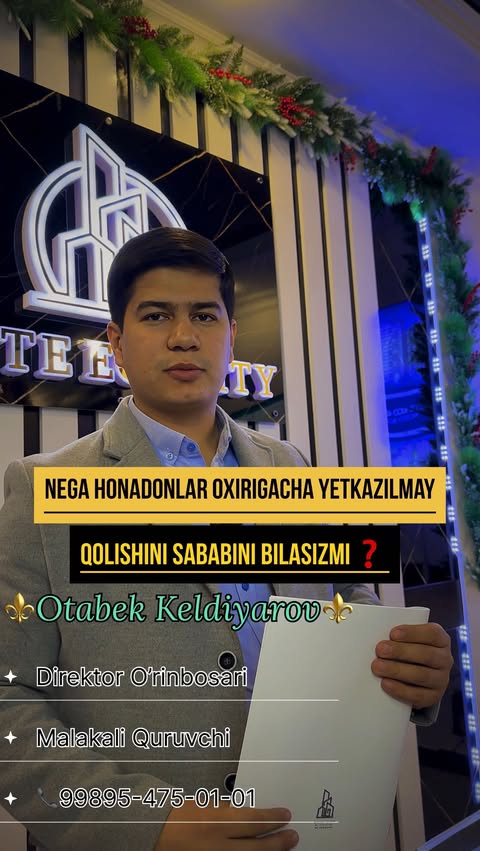 — Nega qurilish jarayoni sekin qurilishi haqida bilasizmi?
 
Hozirgi kunda “Qurilishni arzon narxlarda”  vada qilib keyinchalik qurilish qay tarzda davom etishini bilmaydigan quruvchilar yo’q emas✅

Mijoz nima qilishi kerag ?
 • Qulay joylashuvga
 • Ishonchli, sifatli qurilish materiallari.
 • Qulay zamonaviy loyiha.
 • Va qurilish xujjatlariga e’tiborli bo’lishlari kerag! 

O’zingiz orzu qilgan kvartirani tanlang va uni “Elite Eco City”dan harid qiling🗝

 ☎️ +998 97 924 01 01
 +998 90 450 84 84
 🏘 Samarqand sh., Qorasuv massivi
 💻 Elite.eco.city

Instagram | Facebook