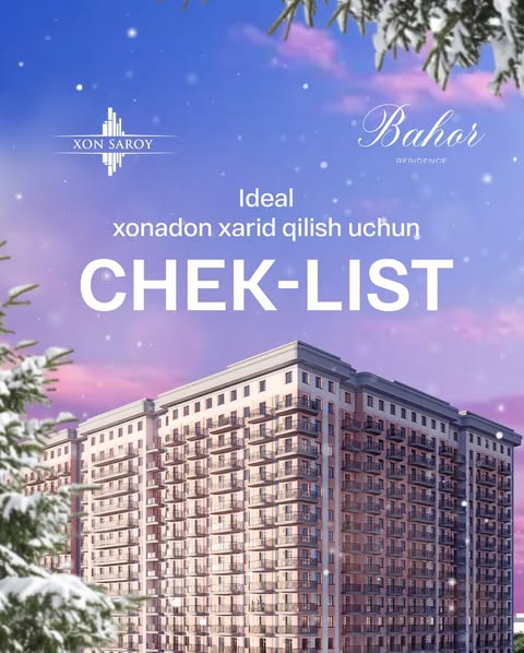 📍Idealingizdagi xonadoni tanlashda nimalarga e’tibor berishni bilmayabsizmi? 

Unday bo’lsa bizning chek-listimiz bilan tanishing. 

To’liq chek-listini olish uchun izohlarda «chek-list» so’zini yozib qo’ldiring.

Batafsil ma’lumot uchun:

☎️712007400
☎️555017400