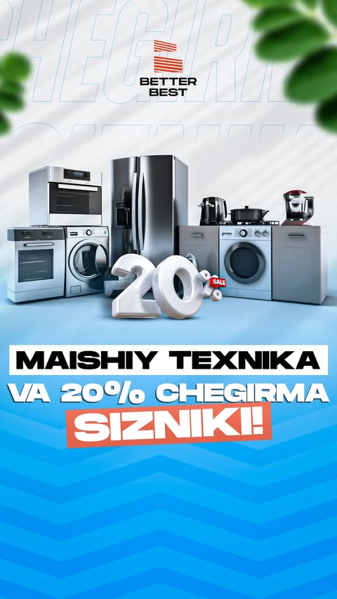 20% chegirma bilan uy xarid qiling. Maishiy texnika esa sovg'a! 
 
🏠 Unda istalgan Better Best loyihasidan xonadon xarid qilib, oldindan 100% to‘lovni amalga oshirsangiz: 
1️⃣yangi xonadon egasi bo‘lasiz;
2️⃣naqd 20% chegirma va maishiy texnika "ko'rmanasi" ham tayyor.

Yaqinlaringiz bilan maslahat oshini bugunoq qiling, yo'qsa kech qolasiz) 

Batafsil ma'lumot olish uchun quyidagi raqam bilan bog'laning yoki issiqqina savdo ofisimizda sizni kutamiz 😊

📞 78-777-77-27

🔤

Купите квартиру с 20% скидкой и получите бытовую технику в подарок!

🏠 Если вы выберете квартиру в любом проекте Better Best и произведёте 100% предоплату:
1️⃣ вы станете владельцем нового жилья;
2️⃣ получите скидку 20% и бытовую технику в подарок.

Обсудите это предложение с близкими прямо сегодня, чтобы не упустить такую возможность!

Для получения подробной информации звоните по номеру или приходите в наш уютный офис продаж 😊

📞 78-777-77-27