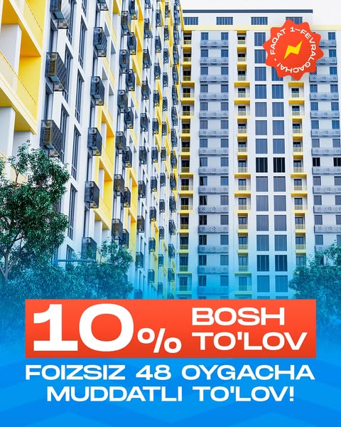 Almaz Tower'dan 10+ aksiyasini o'tkazib yubormang!

🏢 Endi sanoqli qolgan xonadonlardan birini tanlab, 10% bosh to'lovdan so'ng, 48 oygacha foizsiz bo'lib to'lashga uyli bo'lishingiz mumkin!

🙌 Tanlov imkoniyati:
52 m², 53.8 m², 54 m², 
66.7 m², 69.3 m², 
75.6 m², 93.5 m²

💥 Afzalliklari:
- yerosti avtoturargohi, 
- bolalar o‘yingohi, 
- dam olish joylari va ko‘plab qulayliklar,
- Rohat metro bekatiga yaqin,
- eng muhimi, metro bekati, bog‘cha va maktablar, ovqatlanish joylariga yaqin joyda joylashgan.

⚡️ Eslatma: Aksiya 1-fevralgacha amal qiladi.

Hoziroq biz bilan bog'laning va so'nggi xonadonlardan birini qulay narxlarda xarid qiling!

📞 Bepul konsultatsiya oling — 78-777-77-27

📌 Savdo ofisi: Toshkent shahri, Yashnobod tumani, Katta olmos ko'chasi 28A-uy