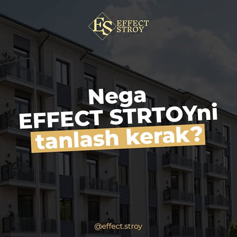 🤔 Nega EFFECT STROYni tanlash kerak?

Yangiyo’l tumani Gulbahor shaharchasida joylashgan “EFFECT STROY” qurilish kompaniyasining “Gulbahor Residense” loyihasi - tirbantliklar va shovqindan charchagan mijozlar uchun ayni muddao.

🚩 Loyiha tumanning ma’muriy markazida joylashgan bo’lib, maktab, bog’cha, masjid, hokimiyat, bank, yoshlar markazi va shu kabi ijtimoiy-maishiy ob’ektlar yaqinida joylashgan.

💡 Sifatli qurilish materiallari, energiya tejovchi qoplamalar bilan bunyod etilgan ushbu loyihadan xonadonlarni naqt, muddatli to’lov, subsidiya va 20 yilgacha muddatga ipoteka asosida harid qilish imkoni mavjud.

🚀 Qulay manzildagi, fayzli xonadonlarni o’zingizga qulay shartlar asosida harid qilishga shoshiling!

📲 Murojaat uchun:
95 700 75 55